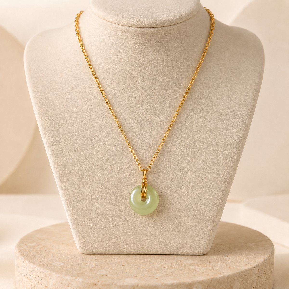 Stainless Steel Jade Donut Necklace