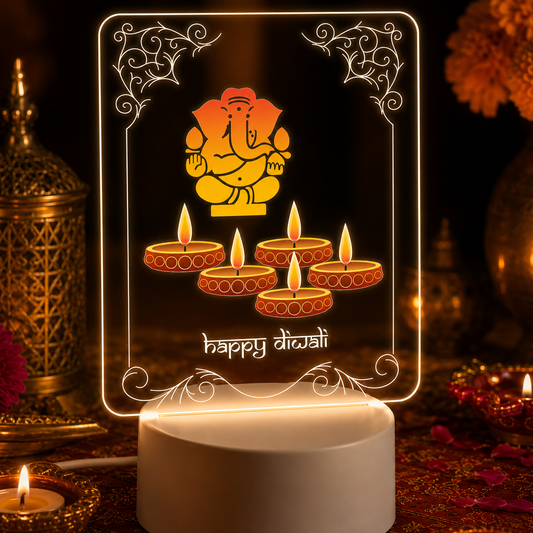 ‘Happy Diwali’ Ganesha LED 3D Acrylic Night Lamp