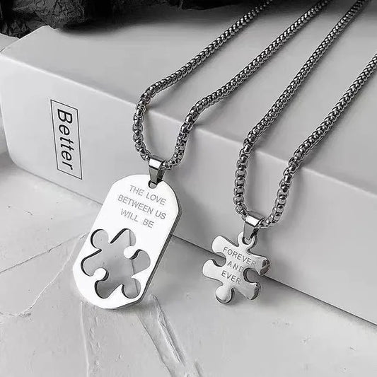 Stainless Steel Couples/ Relationship/ Friendship Puzzle Love Necklace 2pc