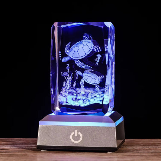 K9 Glass Crystal 3D Laser Engraved Sea Turtles Lamp