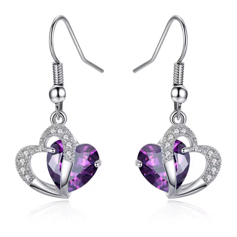 Purple Zirconia Stone Heart Set