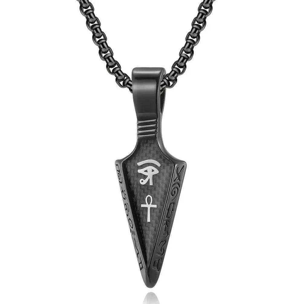Stainless Steel Egyptian Arrow Head Necklace with Eye of Horus