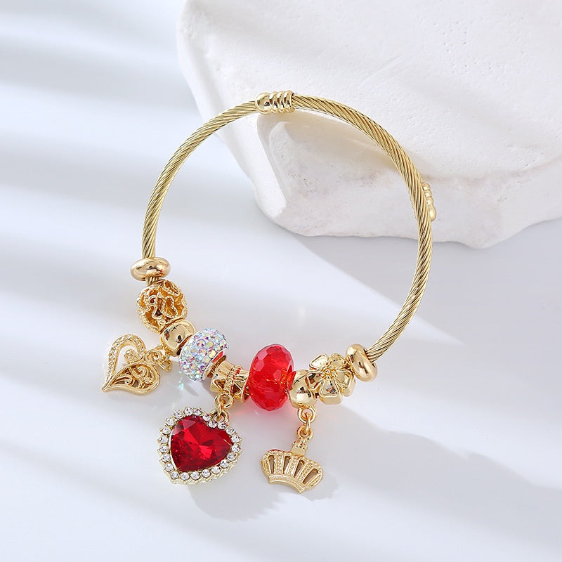 Stainless Steel Red Zircon Charm Bracelets (Adjustable)