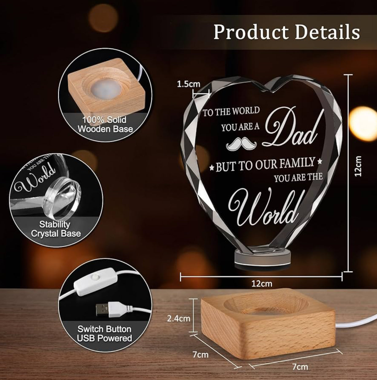 Father’s Love 3D K9 Glass Crystal 3D Laser Engraved Lamp Will