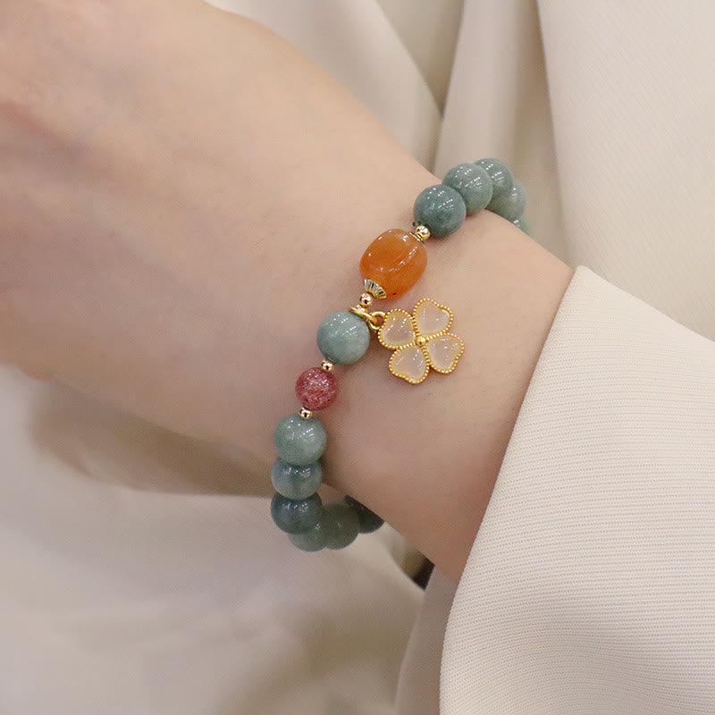 Jade Four Leaf Clover Prosperity Charm Bracelet (8mm)