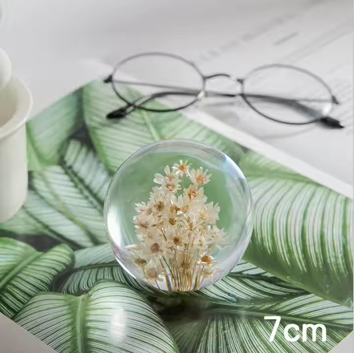 8cm Eternal Flower Sphere Lamp with LED Wooden Light Base, USB (Red & White Daisy)