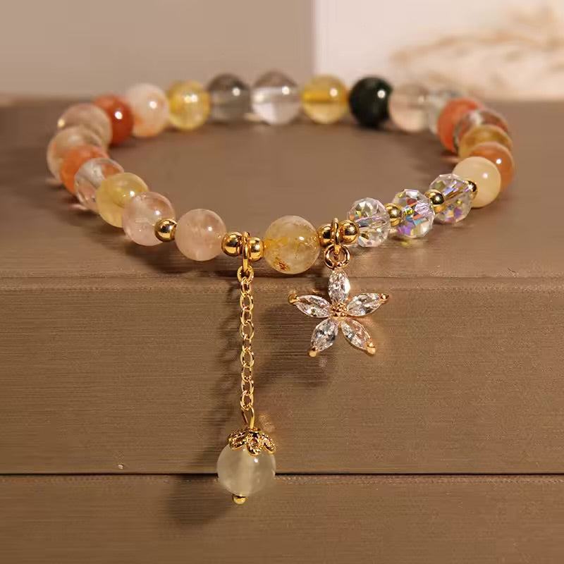 Multicolored Rutilated Quartz Auspiciousness Zircon Flower Bracelet (6mm)