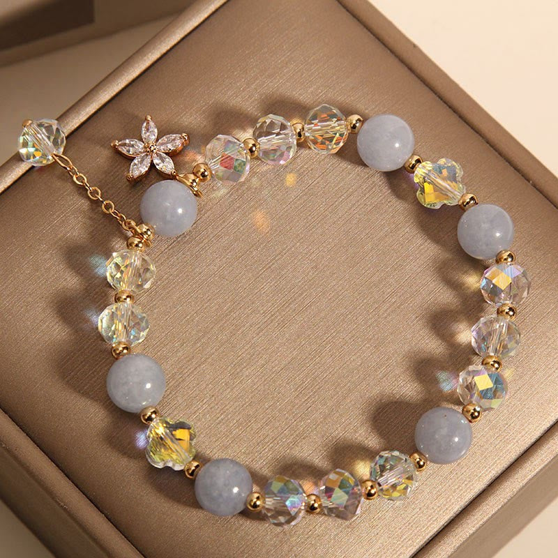 Serenity and Healing Natural Aquamarine Crystal Zircon Flower Bracelet Aquamarine Charm Bracelet (8mm)