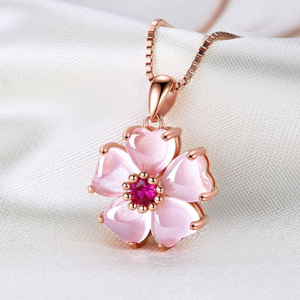 Stainless Steel Rose Quartz Pink Zirconia Clover Necklace