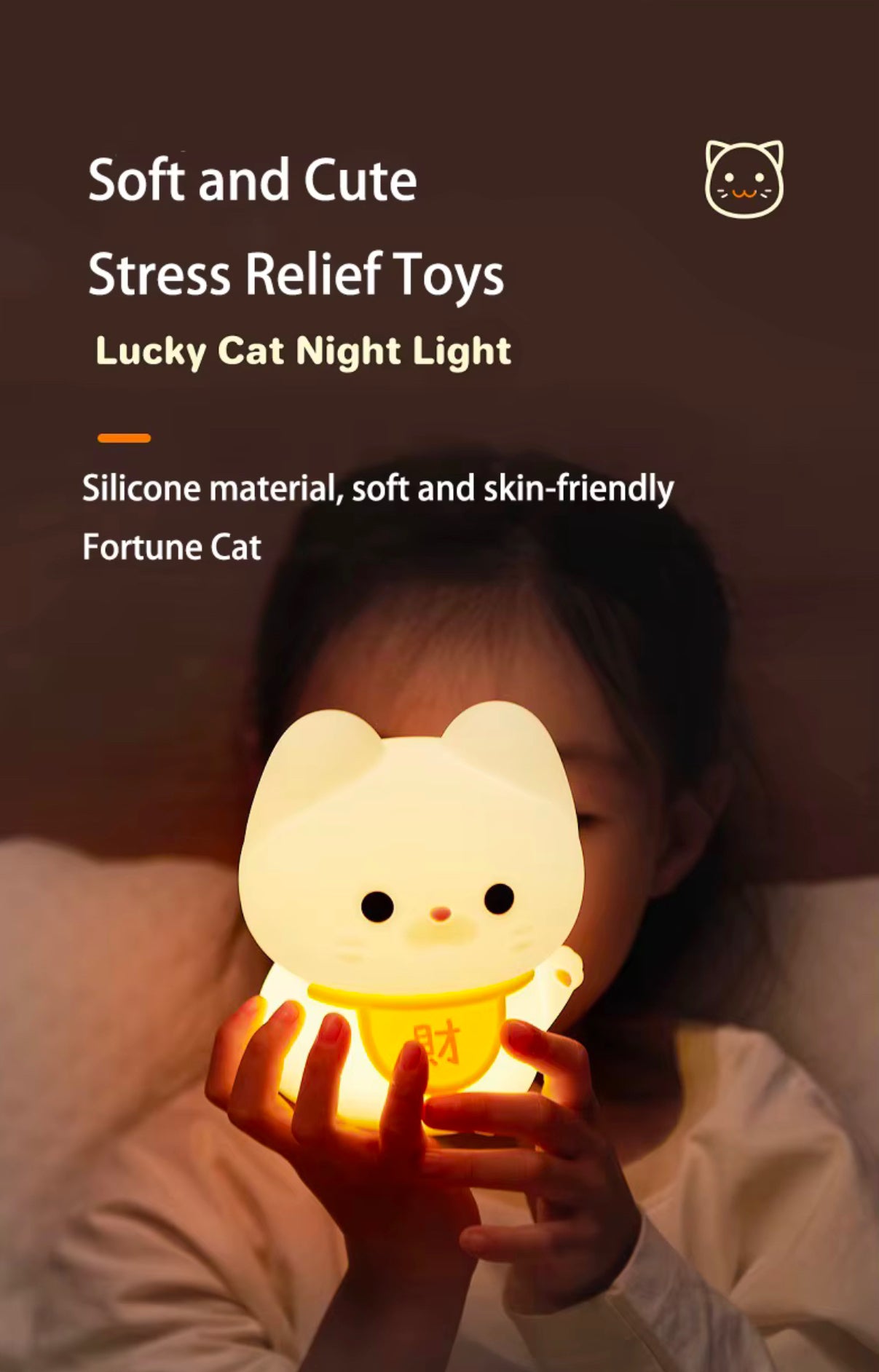 Adorable Squishy Silicone Animal Night Light (Lucky Chinese Cat)