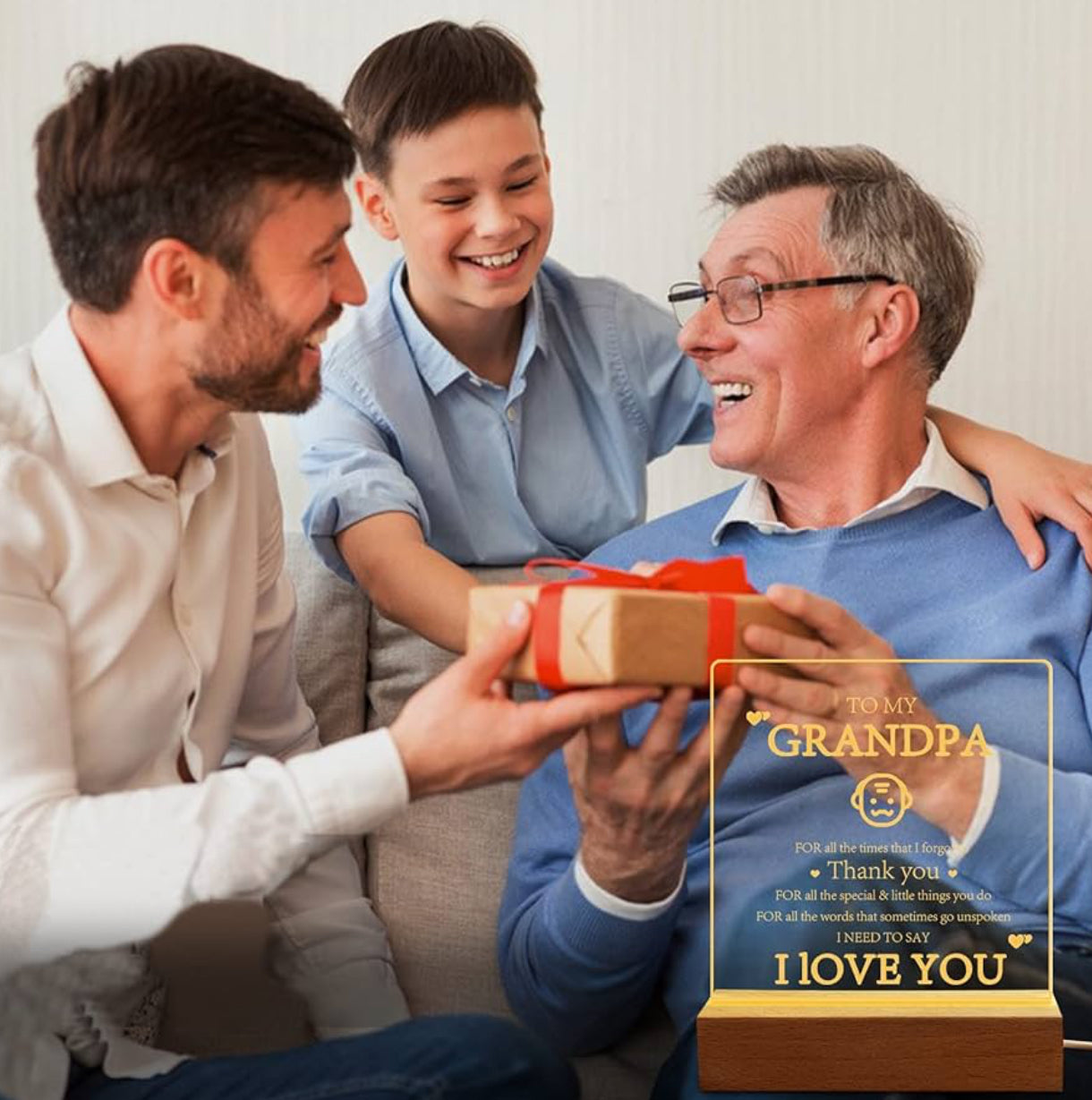 Grandpa Love 3D Acrylic Night Lamp With Wooden Base