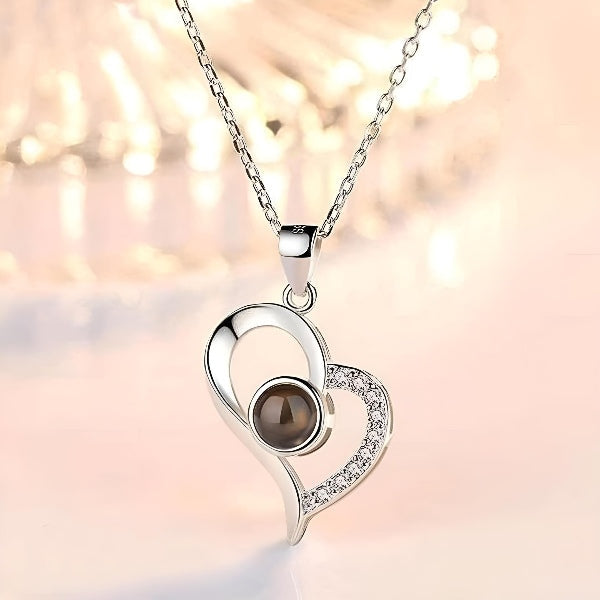 Stainless Steel Projection of “I Love You” in 100 Languages Heart Necklace