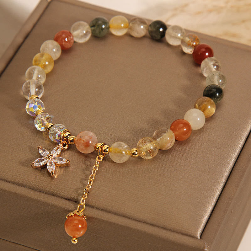 Multicolored Rutilated Quartz Auspiciousness Zircon Flower Bracelet (6mm)