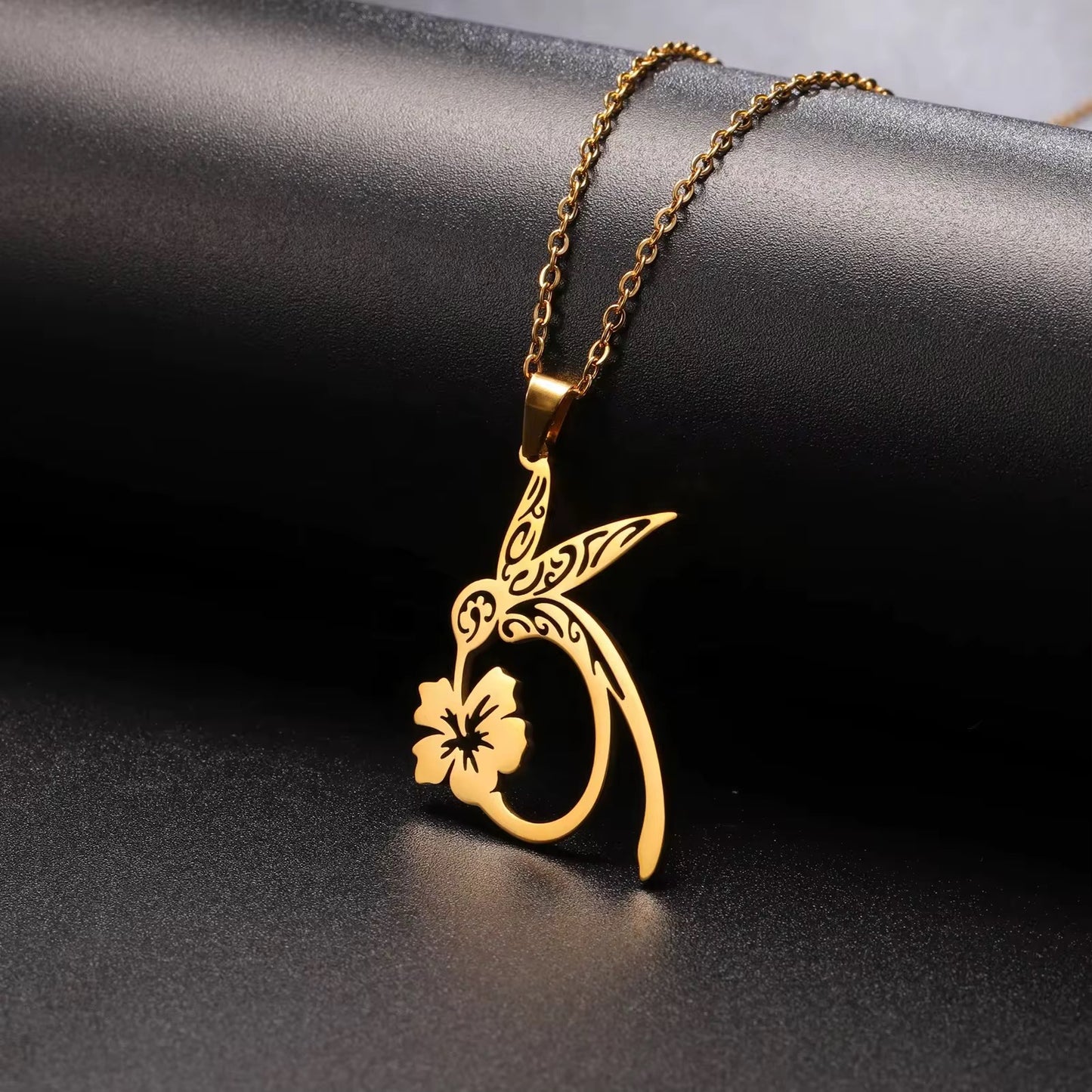 Stainless Steel Hummingbird Hibiscus designed Necklace