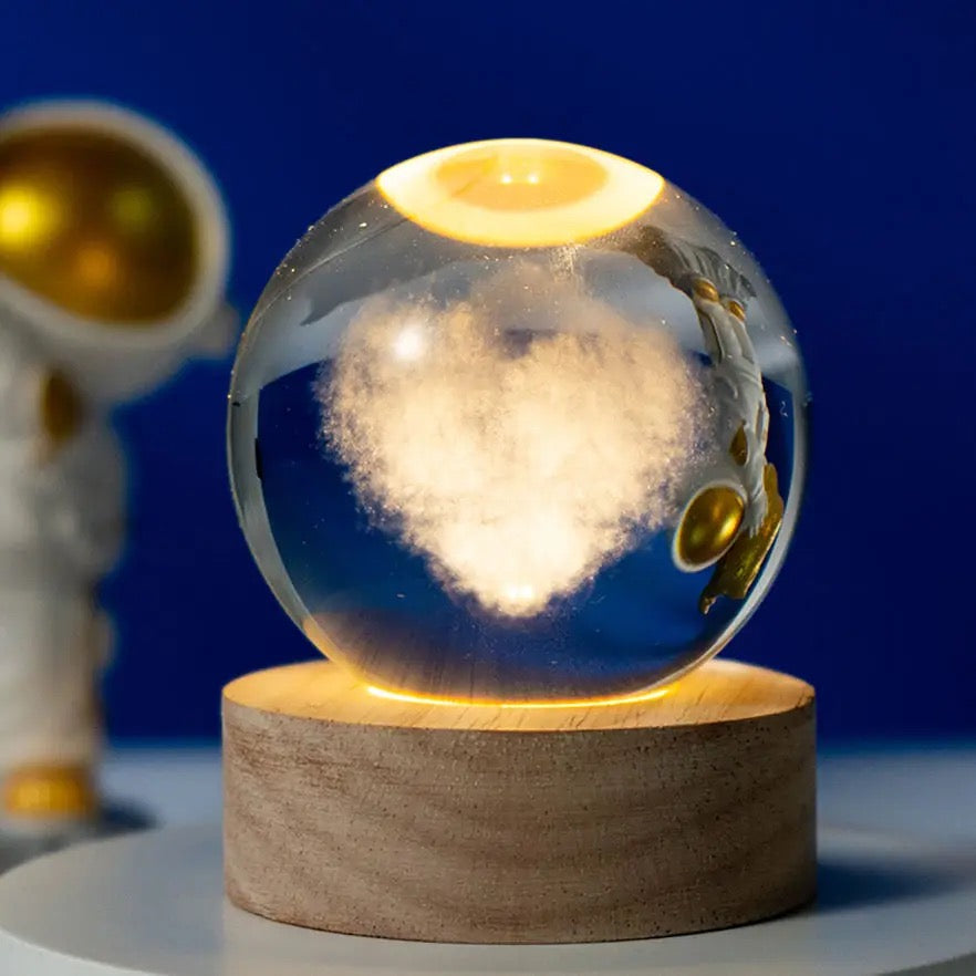 3D Laser Engraved 8cm Glass Crystal Ball Lamp (Heart Cloud)