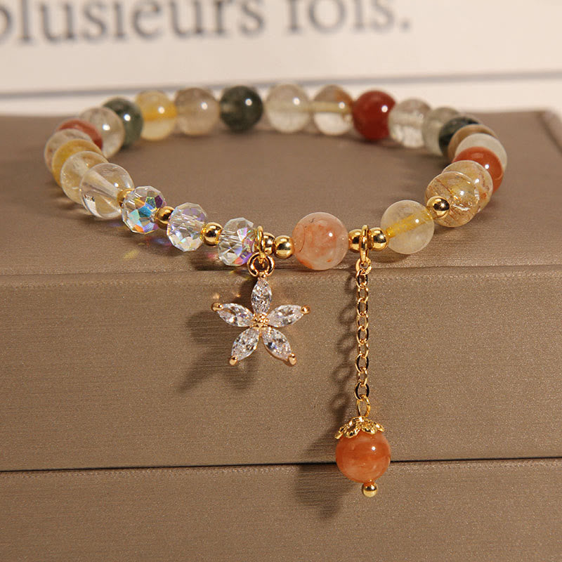 Multicolored Rutilated Quartz Auspiciousness Zircon Flower Bracelet (6mm)