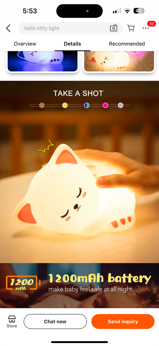 Adorable Squishy Silicone Animal Night Light (Cat)