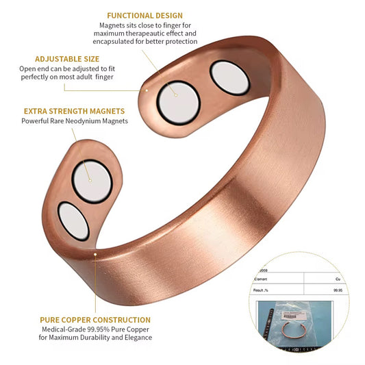 Adjustable Ultra Strength Pure Copper Magnetic Bracelet & Ring Set (99.99% Copper)