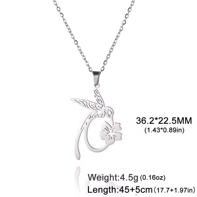 Stainless Steel Hummingbird Hibiscus designed Necklace