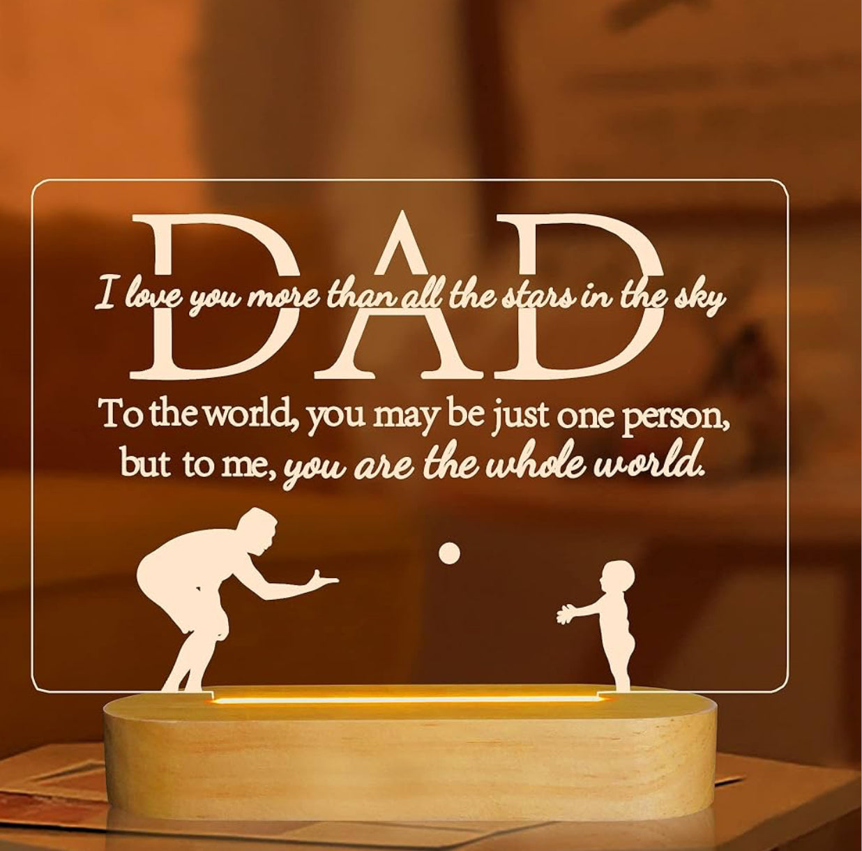 Father’s Love 3D Acrylic Night Lamp With Wooden Base
