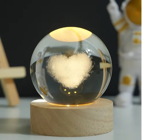 3D Laser Engraved 8cm Glass Crystal Ball Lamp (Heart Cloud)