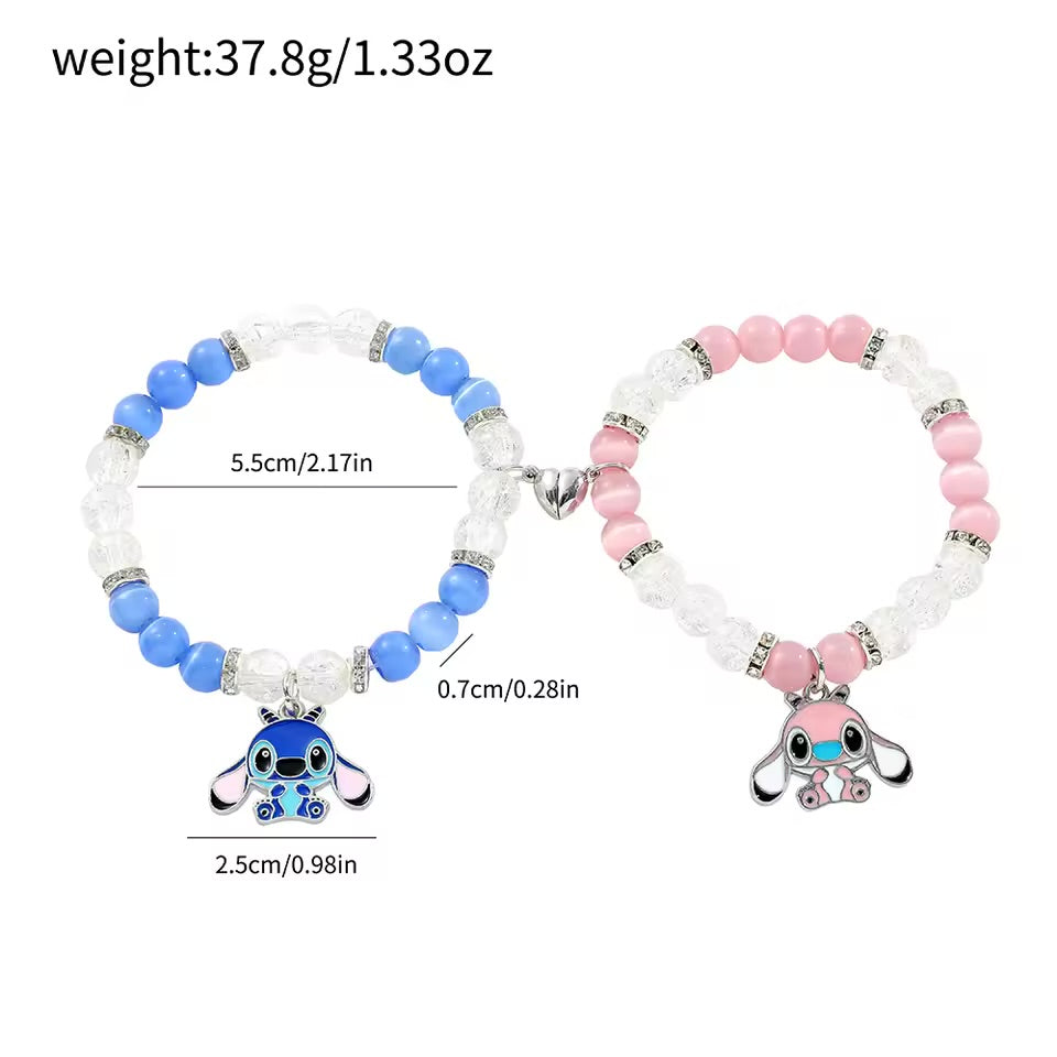 Disney Stitch & Angel Cat Eye Quartz Distance Magnetic Heart Bracelets
