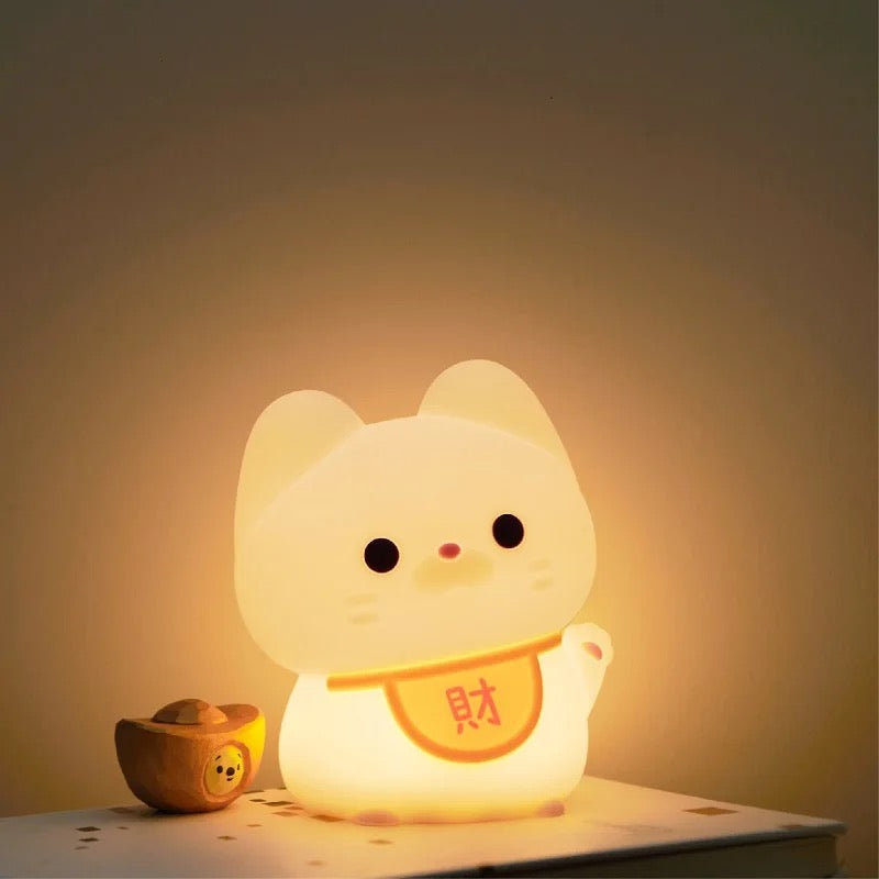 Adorable Squishy Silicone Animal Night Light (Lucky Chinese Cat)
