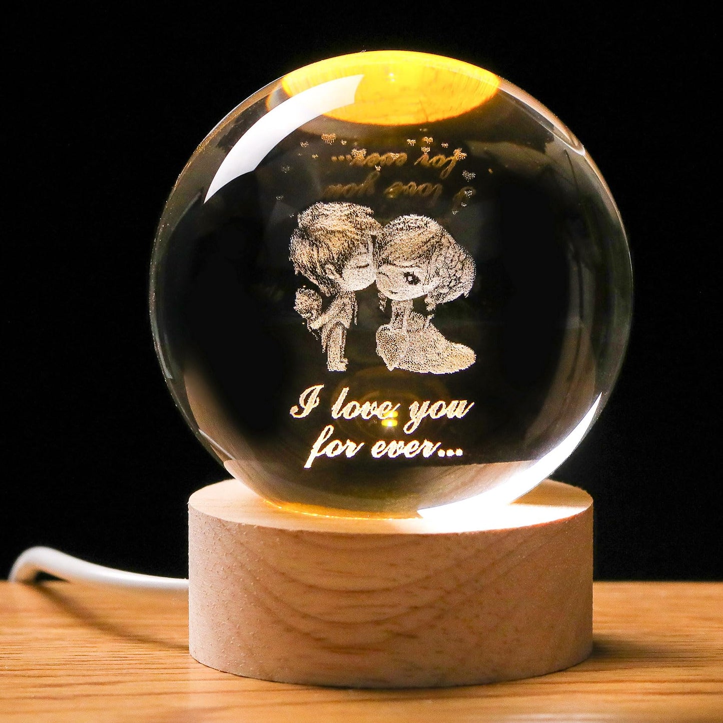 3D Laser Engraved 8cm Glass Crystal Ball Lamp (I Love You Forever)