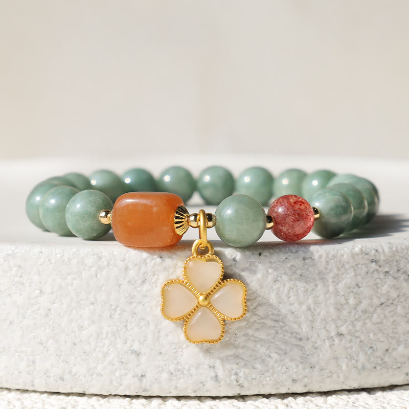 Jade Four Leaf Clover Prosperity Charm Bracelet (8mm)