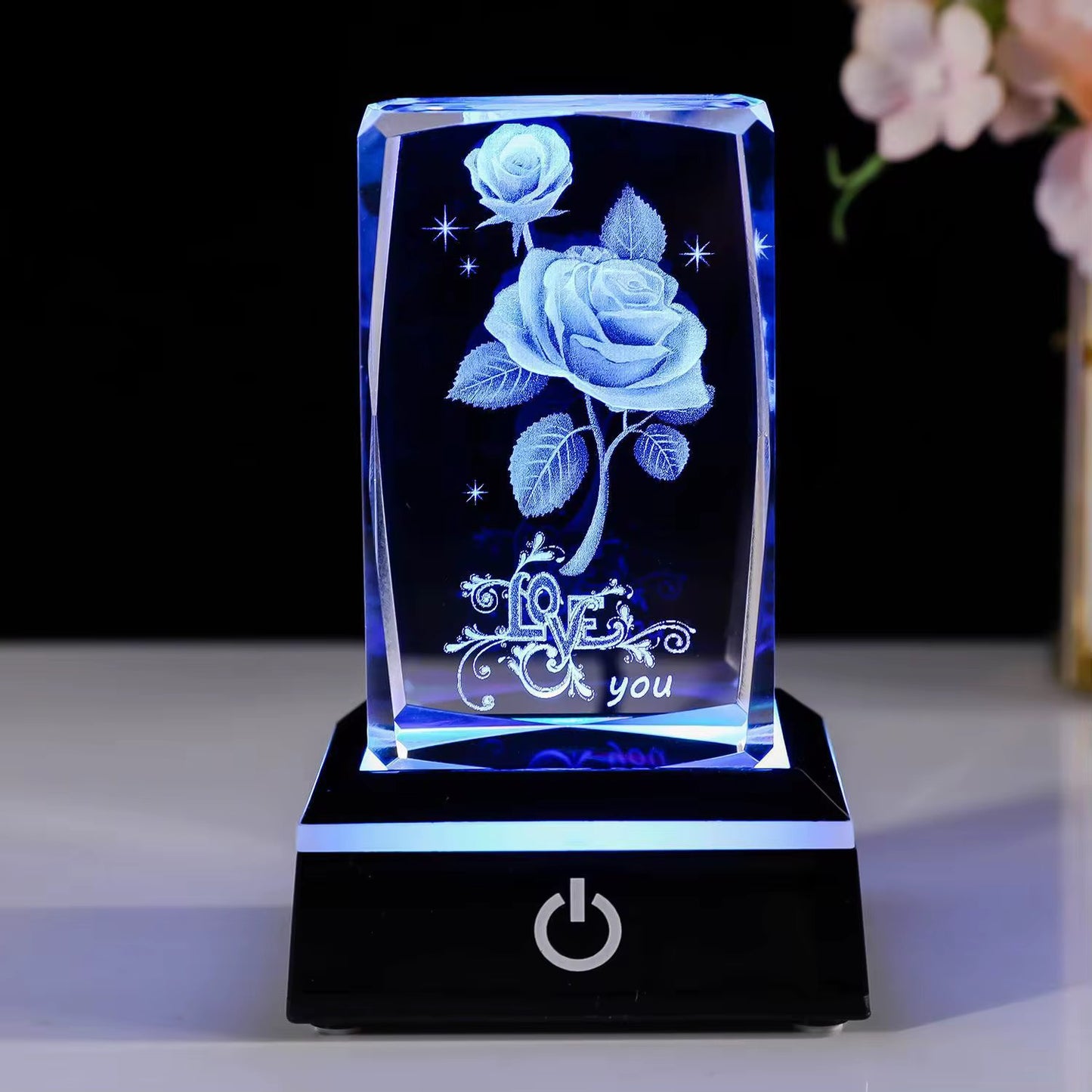 K9 Glass Crystal 3D Laser Engraved Rose Lamp (I Love You)