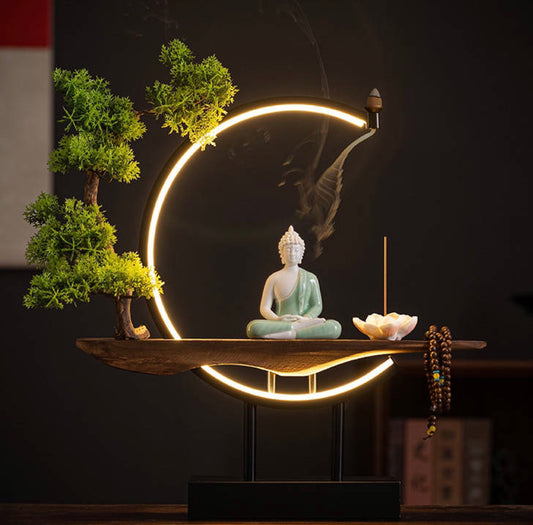 Buddha Back-Flow Incense Holder & Ring Light Ornamental Set