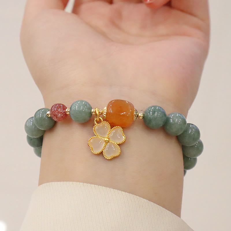 Jade Four Leaf Clover Prosperity Charm Bracelet (8mm)