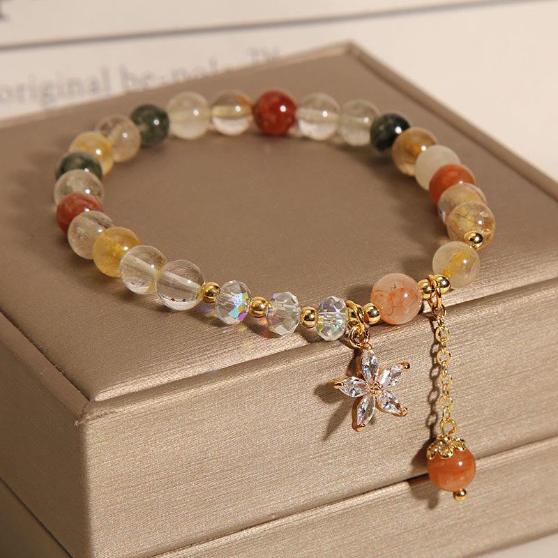 Multicolored Rutilated Quartz Auspiciousness Zircon Flower Bracelet (6mm)