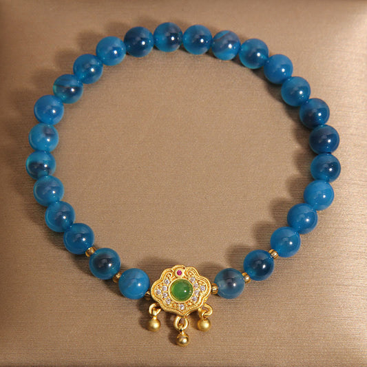 Blue Candy Agate Chinese Lock Charm Healing Bracelet (6mm)