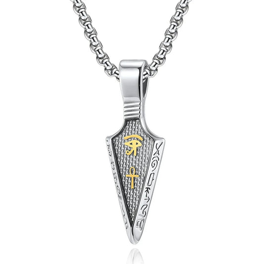 Stainless Steel Egyptian Arrow Head Necklace with Eye of Horus