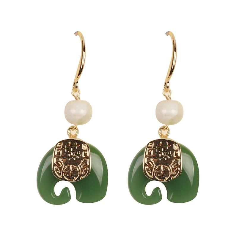 Natural Jade Stone Elephant Set (2pc)