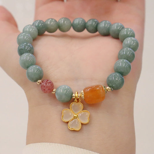 Jade Four Leaf Clover Prosperity Charm Bracelet (8mm)