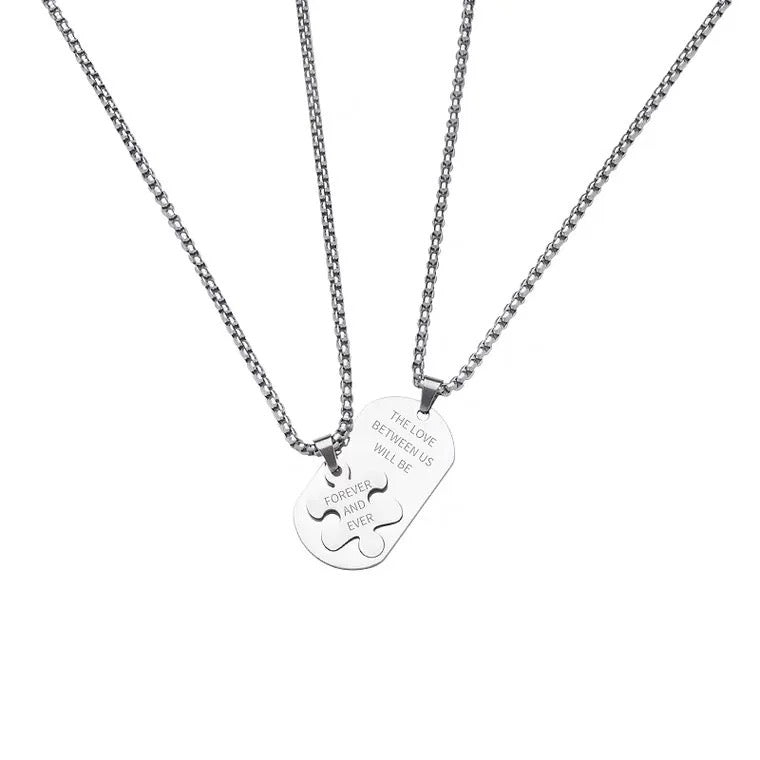 Stainless Steel Couples/ Relationship/ Friendship Puzzle Love Necklace 2pc