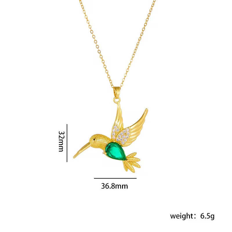 Stainless Steel Zircon Hummingbird Necklace
