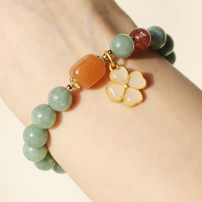 Jade Four Leaf Clover Prosperity Charm Bracelet (8mm)
