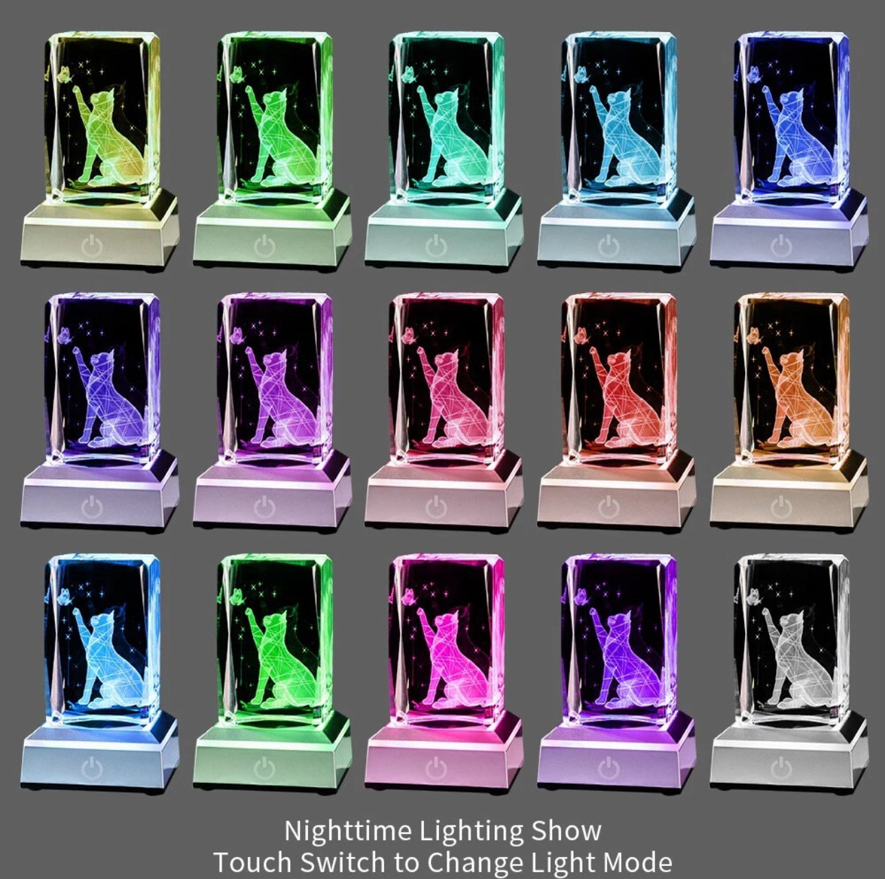 K9 Glass Crystal 3D Laser Engraved Cat Lamp