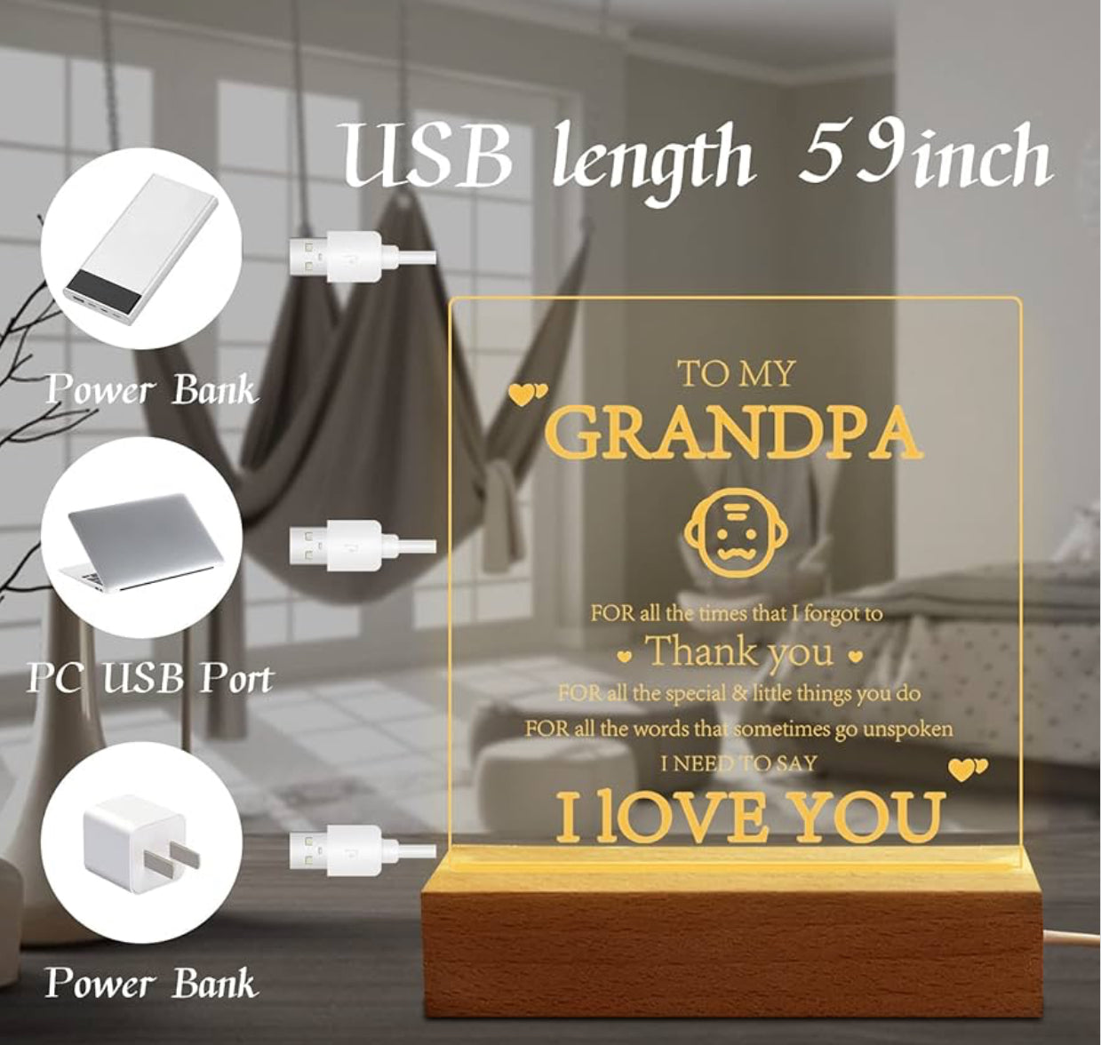 Grandpa Love 3D Acrylic Night Lamp With Wooden Base