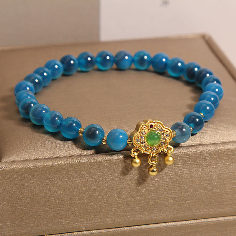 Blue Candy Agate Chinese Lock Charm Healing Bracelet (6mm)