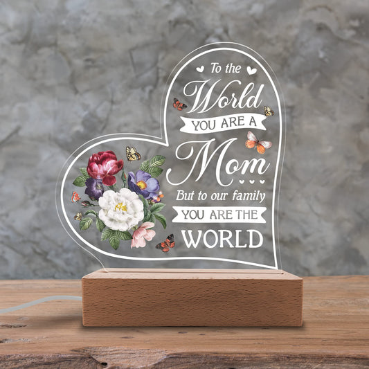 Mother’s Love 3D Acrylic USB Night Lamp with Wooden Base