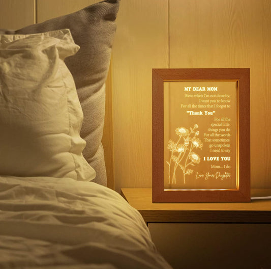 Mother & Daughter Love Bond 3D Acrylic USB Night Lamp With Wooden Frame