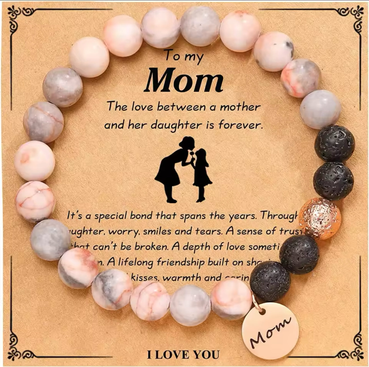 Natural Stone Pink Banded Agate Mother & Daughter Love Bond Bracelet With Gift Card