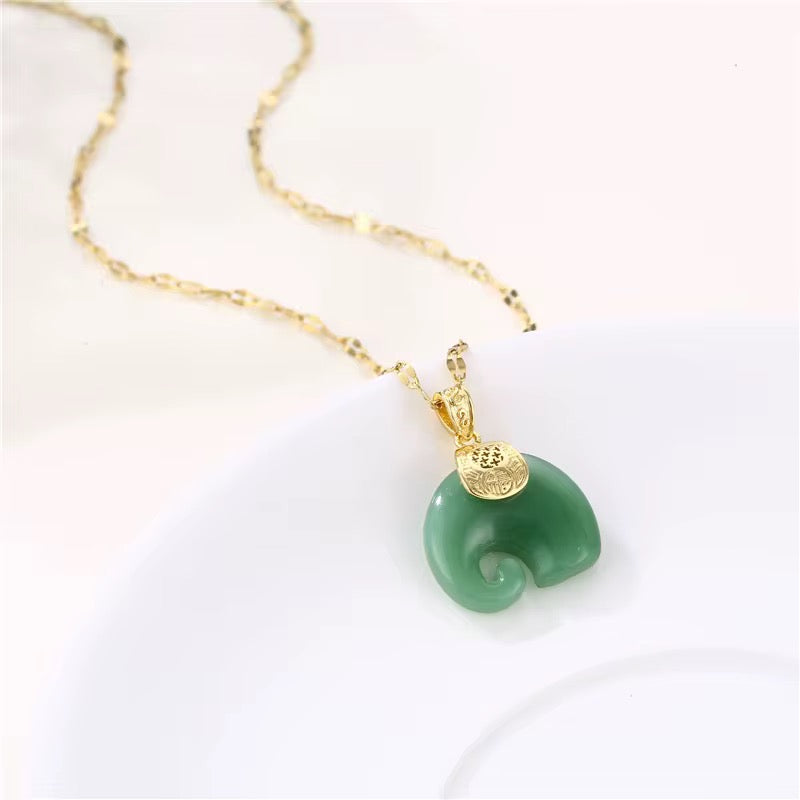 Natural Jade Stone Elephant Set (2pc)