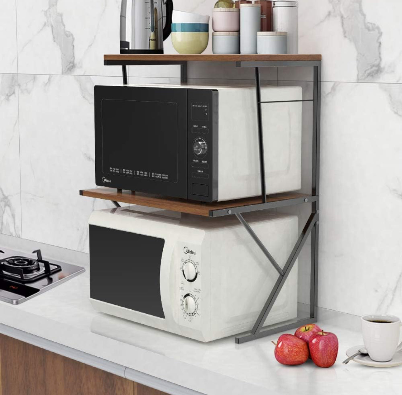 Multi Function 2-Tier Wood Top Metal Frame Shelf Organizer