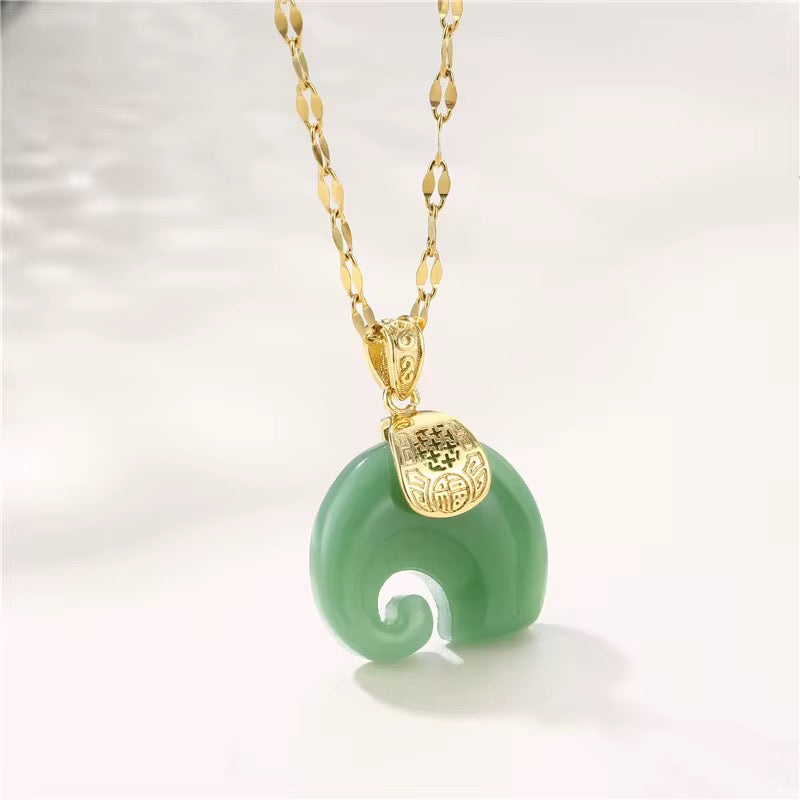 Natural Jade Stone Elephant Set (2pc)