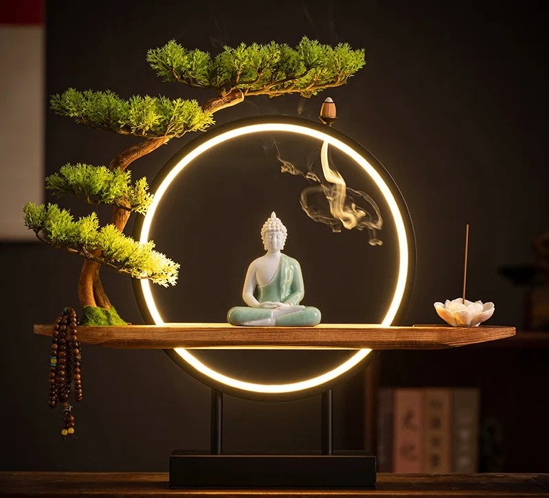 Buddha Back-Flow Incense Holder & Ring Light Ornamental Set